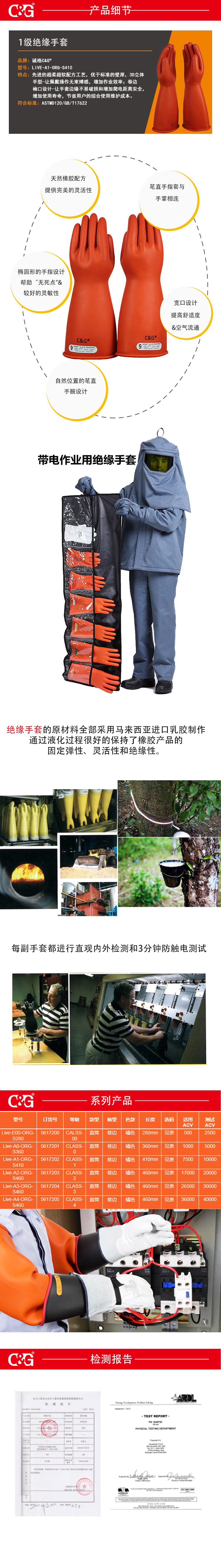 1級絕緣手（shǒu）套橘色（sè）直筒款